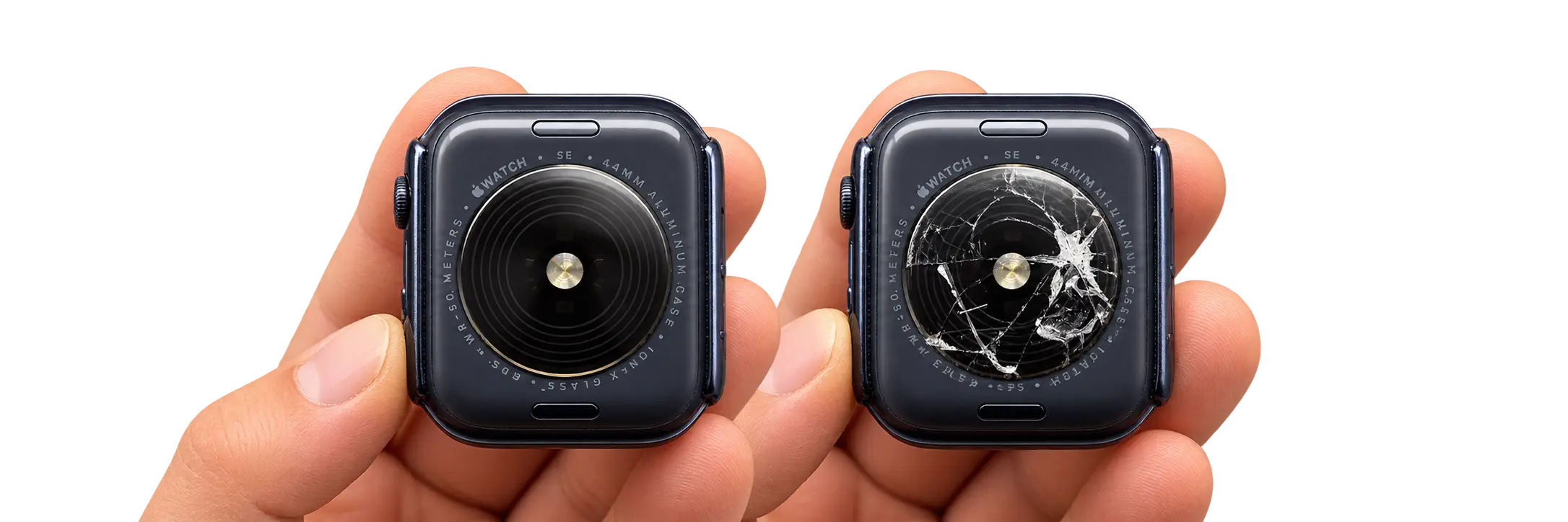 Apple Watch SE screen before and after repair, cracked glass fixed by Club Phones Narellan